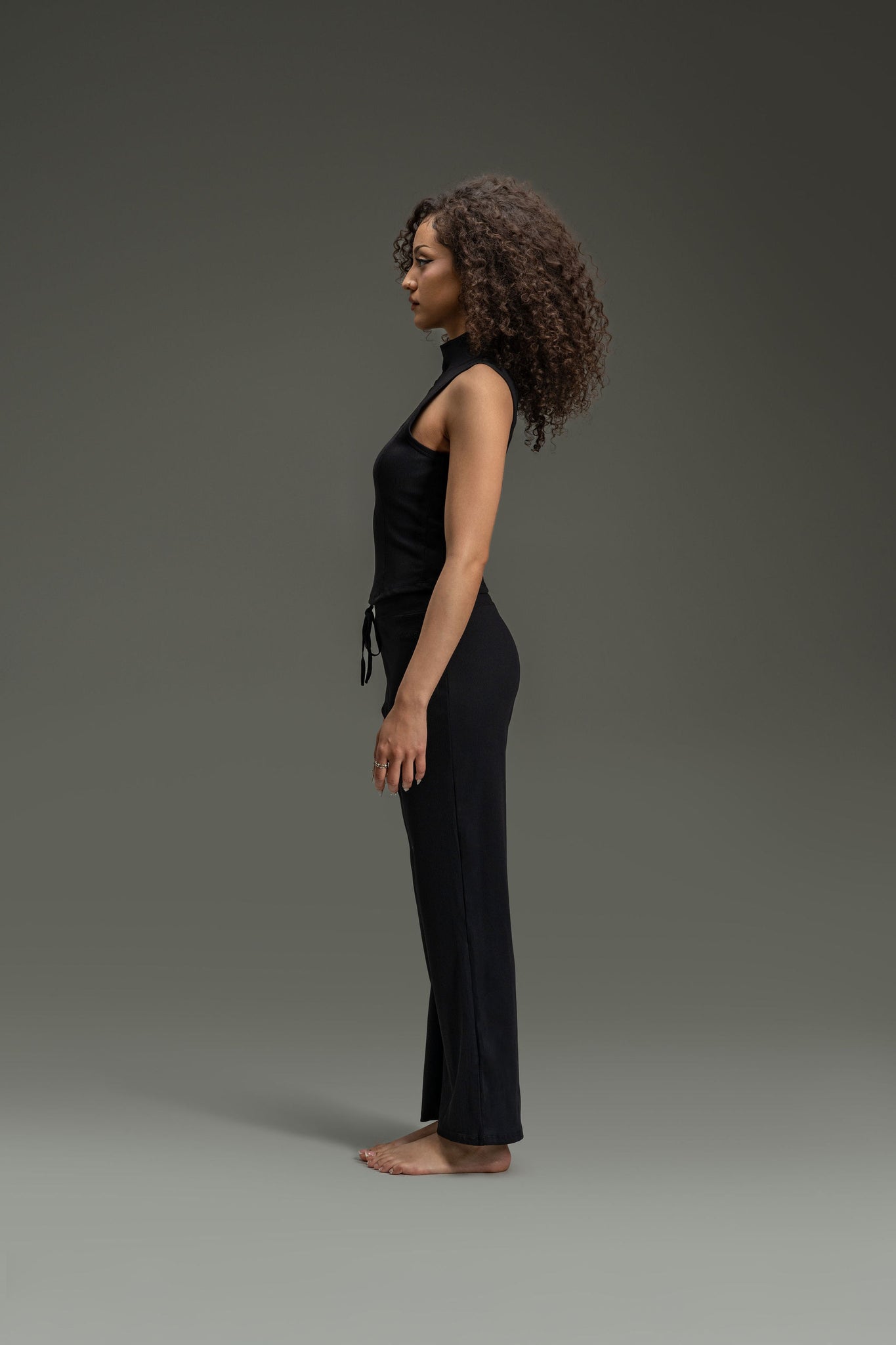 Rib Relaxed Pants 26"- Chaorcal Black