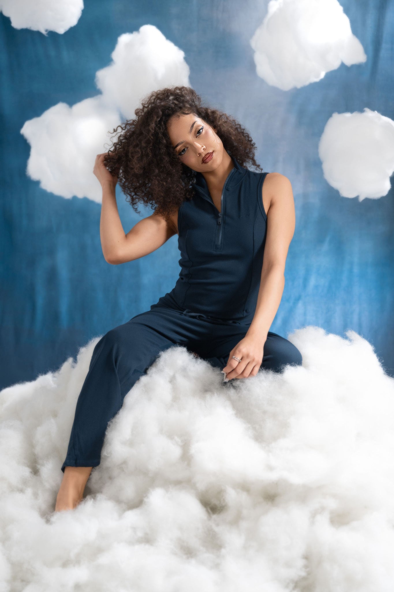 Regular Rib Relaxed Pants 30" - Navy Blue