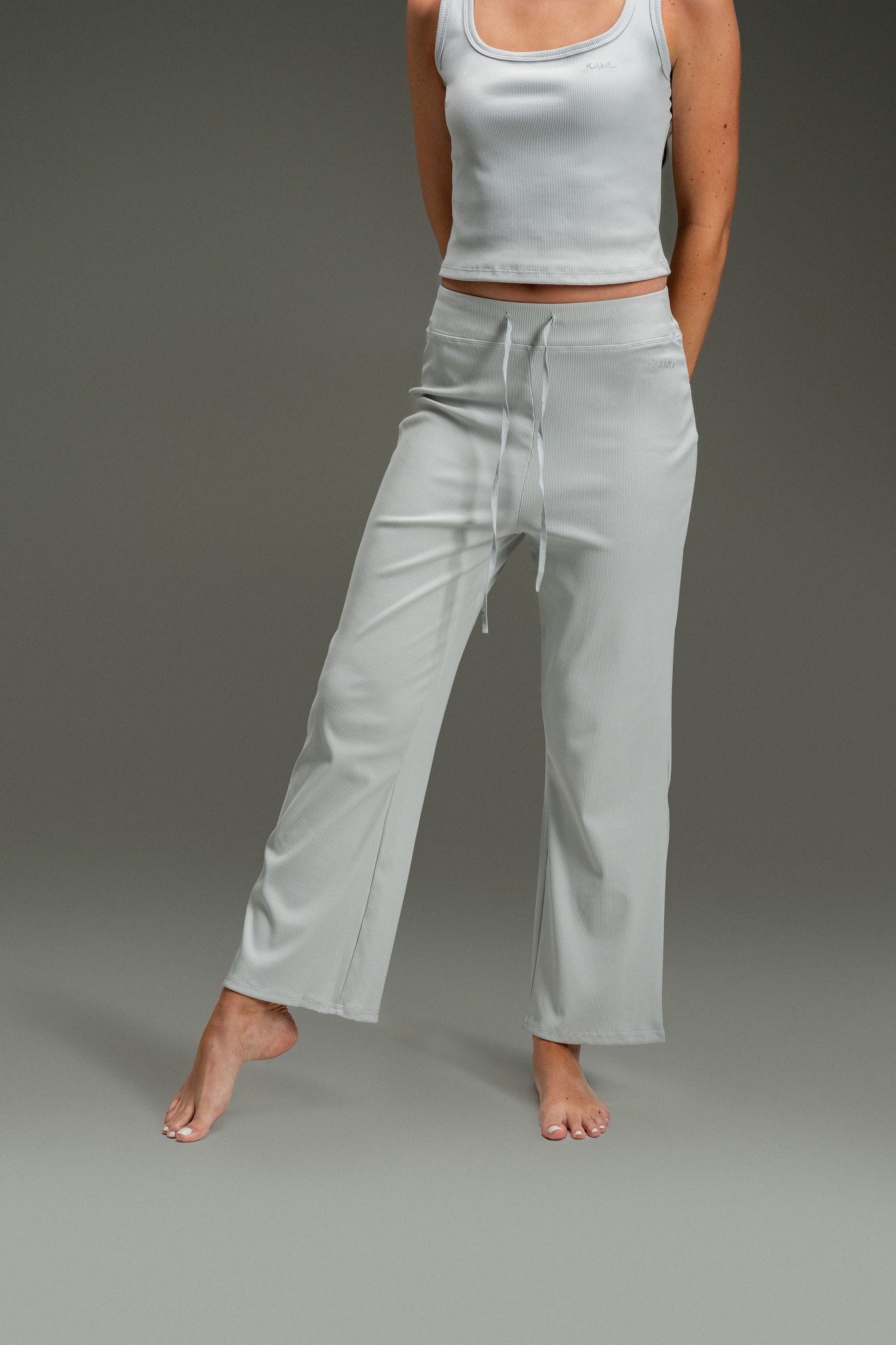 Regular Rib Relaxed Pants 30" - Heather Grey
